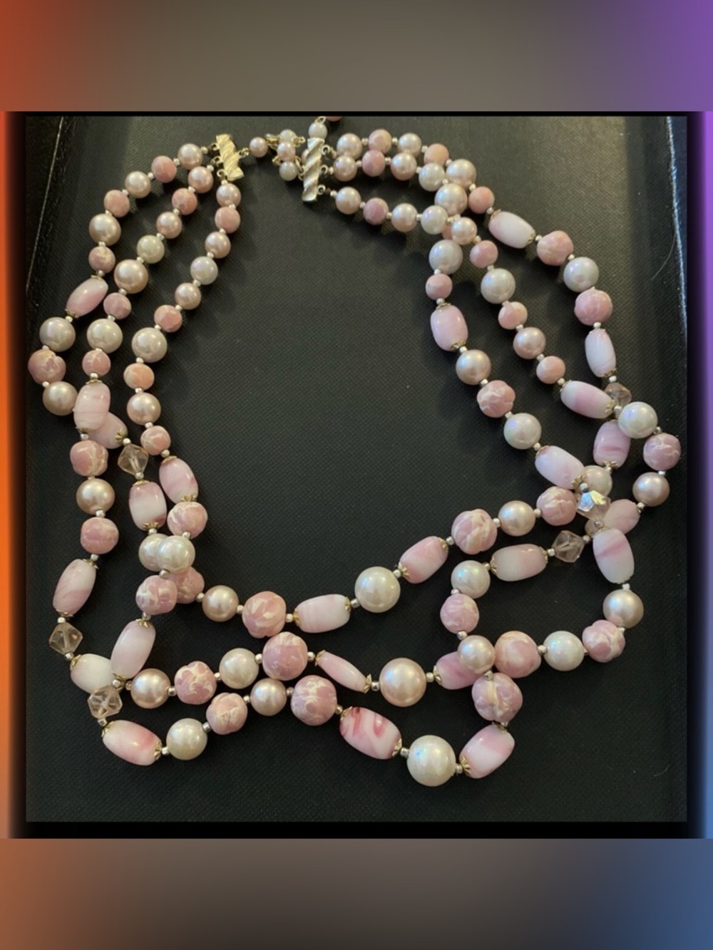 Vintage Japan Pink Pearl Multi Strand Necklace Cha Cha Bridal Coquette Statement